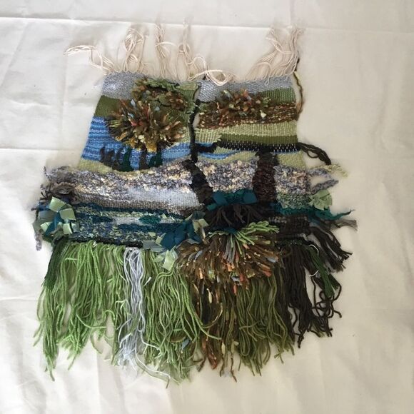 OOAK handmade woven wall hanging blue green. A0002 - Picture 2 of 7